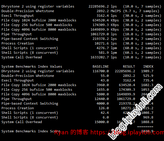 XHostFire VPS unixbench 跑分